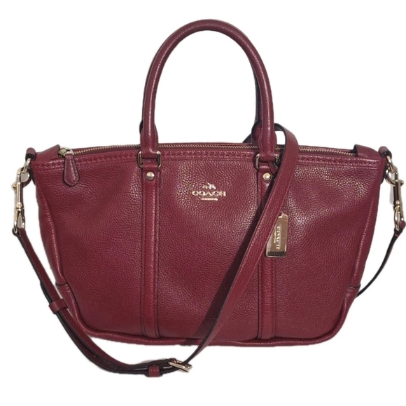 Coach Handbags - Coach Central Pebble Leather Satchel Red Maroon Medium Sized Crossbody Purse EUC
